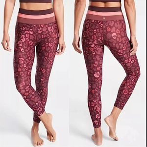 ATHLETA ELATION 7/8 TIGHT MAROON PINK‎ CHEETAH LEOPARD POWERVITA RED SZ S